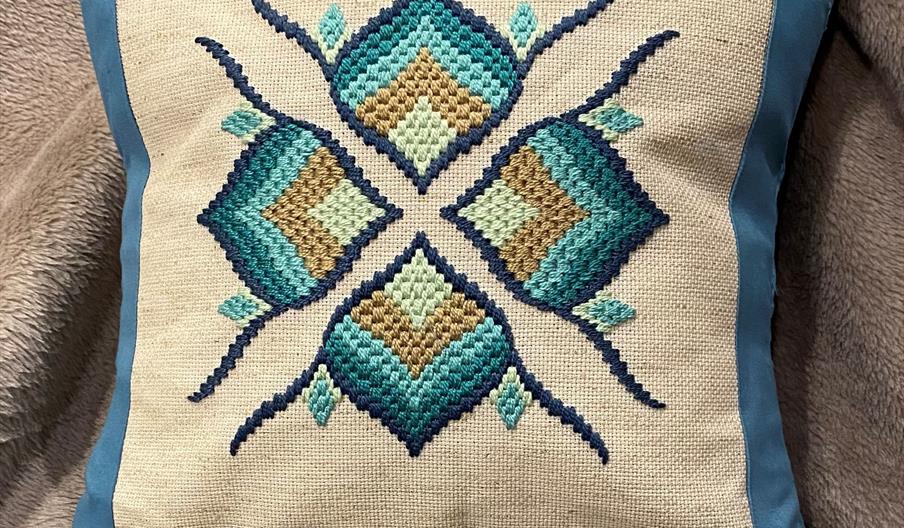 Bargello Cushion in Blues