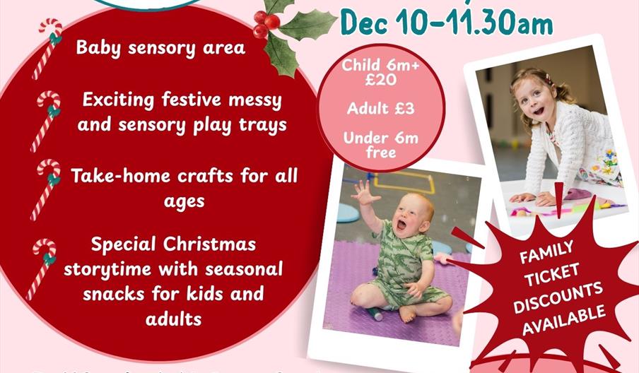 An advert for the Christmas party, with pictures of children playing and information as written above
