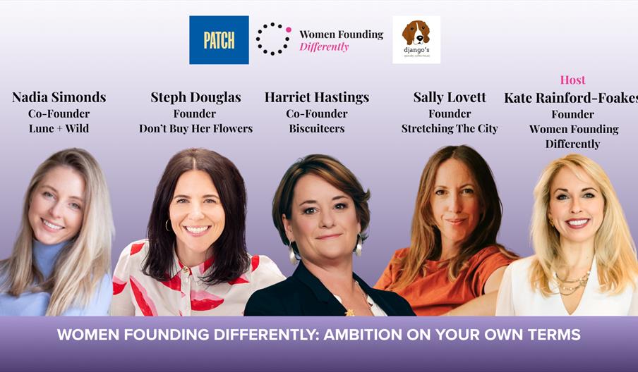 Women Founding Differently Panel image of five businesswomen speaking at the event