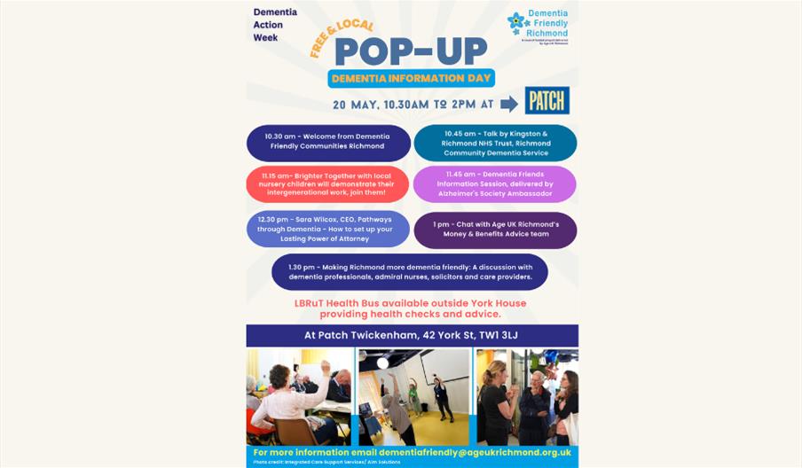 A poster listing a schedule for a Dementia event