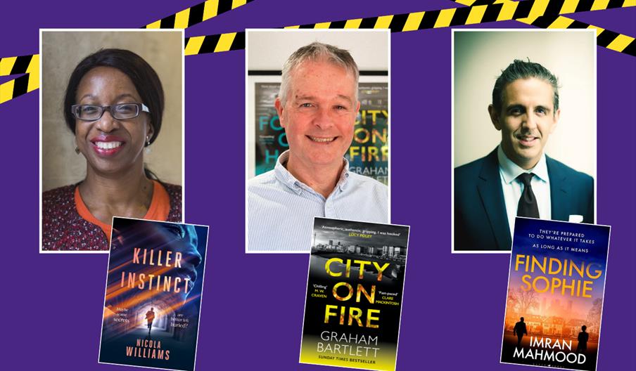 "Authors are shown above their respective book covers, set against a plain background. From left to right: Nicola Williams with 'Killer Instinct', Gra