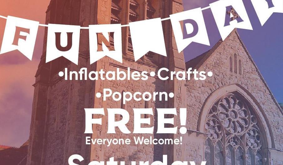 St. Stephen's Family Fun Day poster – free event with inflatables, crafts, and popcorn on Saturday 27 September, 11am–4pm at St. Stephen's Church