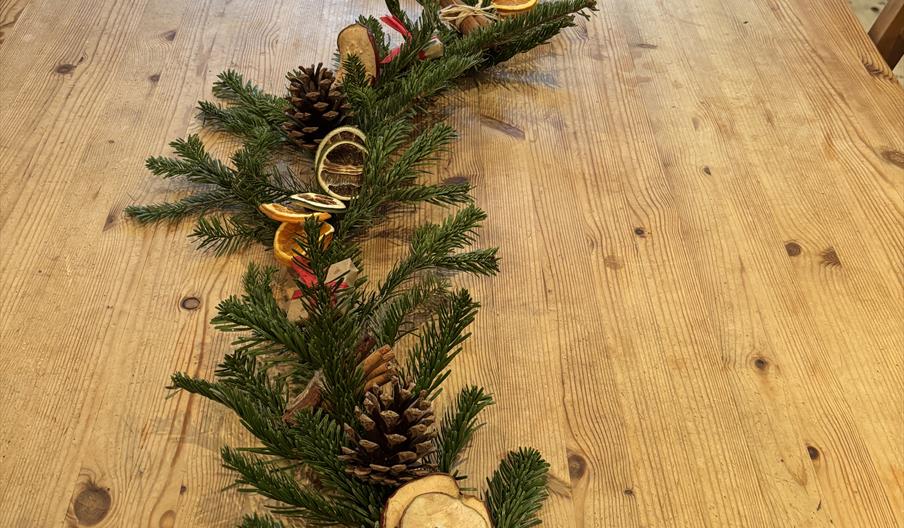 Christmas garland on table
