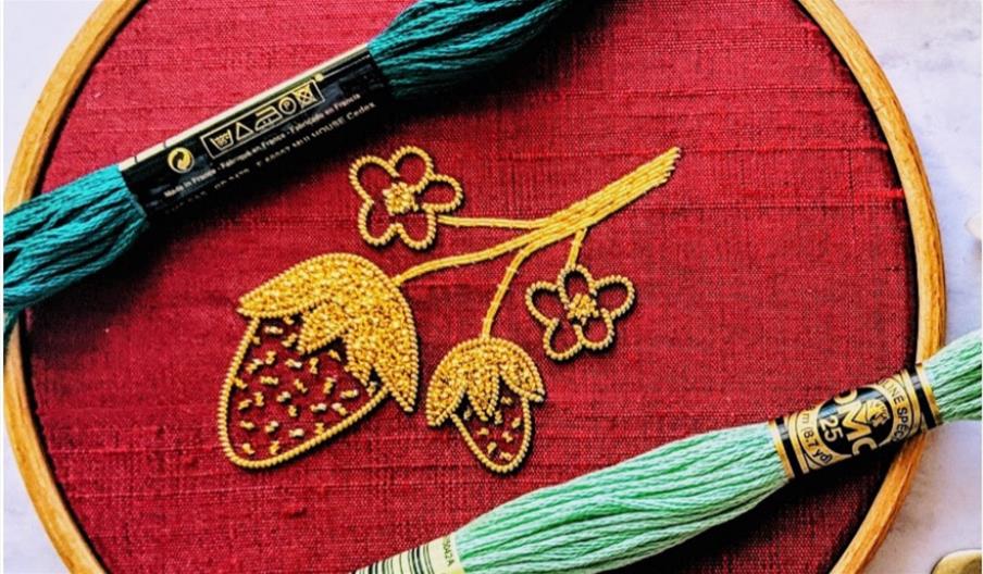 Introduction to Goldwork Strawberries