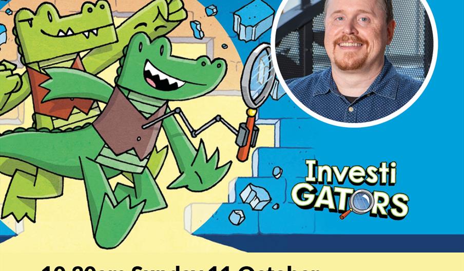 The author John Patrick Green with his InvestiGators characters Mango and Brash