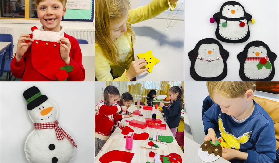 Children sewing cute Christmas projects