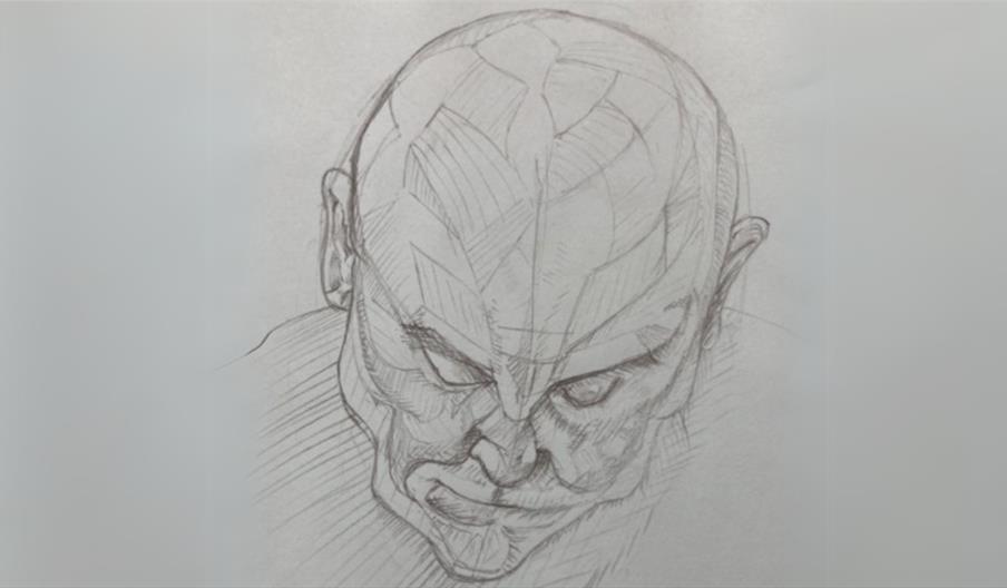 Sketch of a portrait facing down