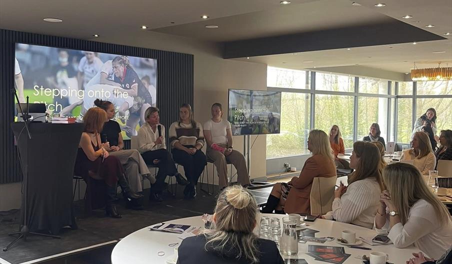 Women who have shaped and continue to shape rugby sharing their experiences during a Wealth Reimagined panel conversation