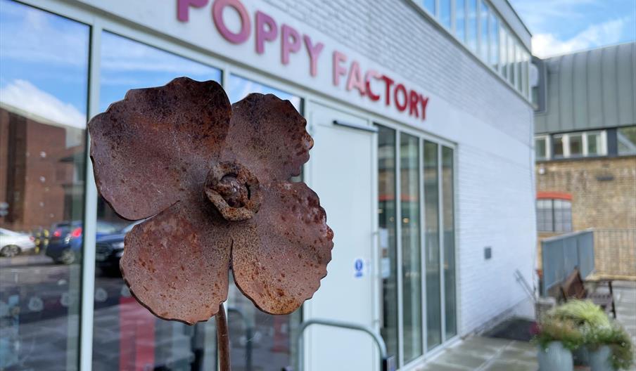 An image of the outside of The Poppy Factory's visitor centre