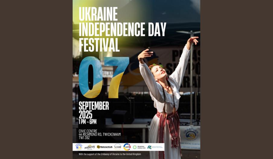Poster for Ukraine Independence Day Festival, 7 September 2025, featuring Ukrainian dancer in traditional dress.