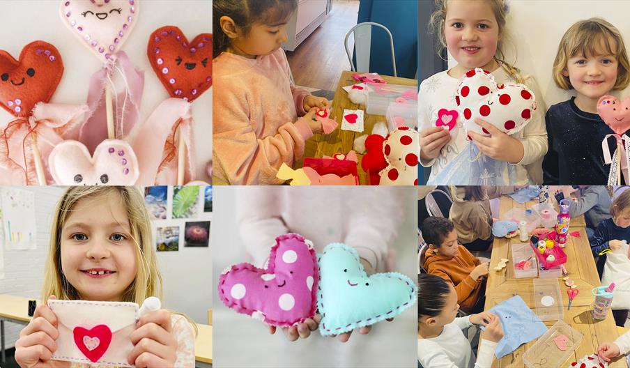 Children sewing cute Valentine's projects