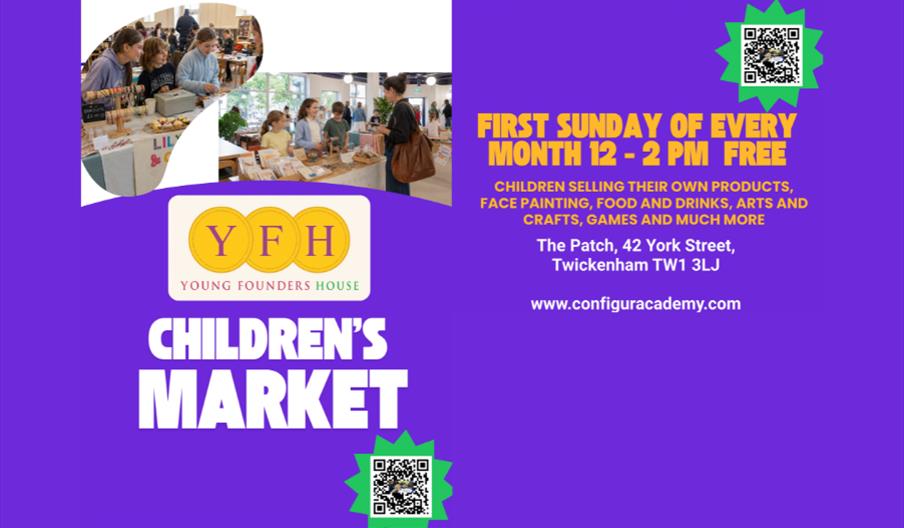 Young Founders House Children's Market, a monthly market in Twickenham where children aged 7 to 12 sell products they have designed and made.