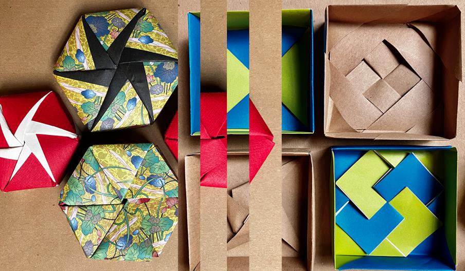 colourful hand made origami paper boxes