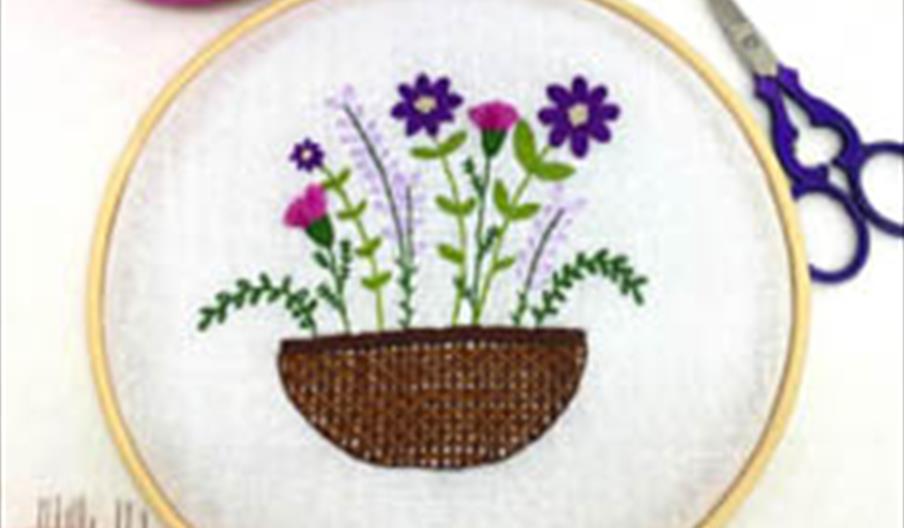 Hand embroidered flower basked