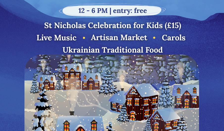 Poster for a Christmas Fair on 29 November 2025, 12–6 PM at St Mary's Church Hall, Twickenham. Free entry, with kids' St Nicholas celebration (£15), l