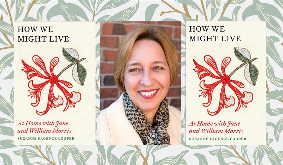 Image of the author with photos of her book on either side of her face.