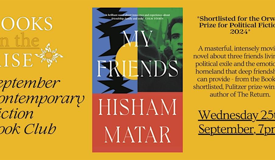 banner of contemporary book club for My Friends by Hisham Matar on September 25th