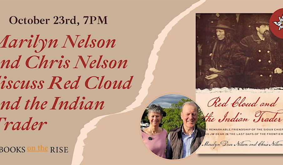 picture of event banner Red Cloud and the Indian Trader - book cover and picture of writers Chris and Marilyn Nelson