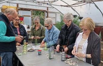 People in a polytunnel collecting seeds