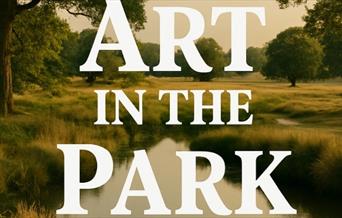 Poster reading 'Art in the Park' with a background photo of Richmond Park showing grass, a lake, and trees