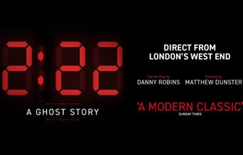 A poster for 2:22 A Ghost Story. The 2:22 imitating the red numbers of a digital clock against a black background