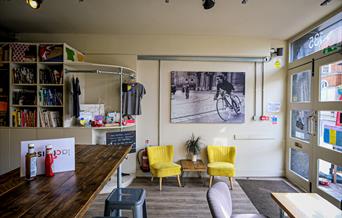 bike, chairs, interior  of la ciclista