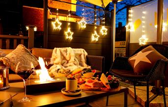 christmas, party, cheers, outdoor, fondue