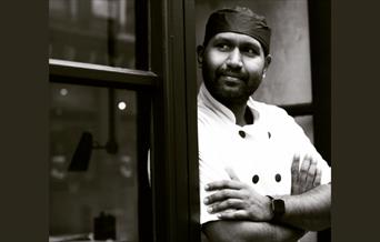 Black and White image of Chef Charith Mallawa