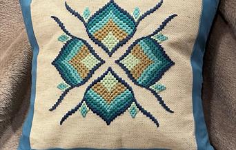 Bargello Cushion in Blues