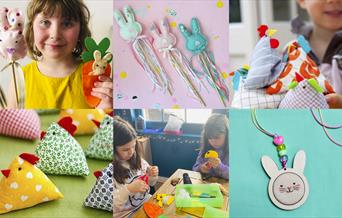 Children sewing cute Easter projects