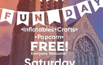 St. Stephen's Family Fun Day poster – free event with inflatables, crafts, and popcorn on Saturday 27 September, 11am–4pm at St. Stephen's Church
