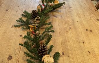 Christmas garland on table