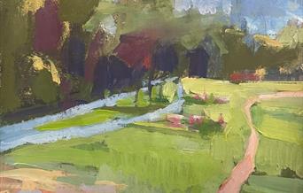 A painting by local artist Katie James depicting Beverley Brook on Barnes Green