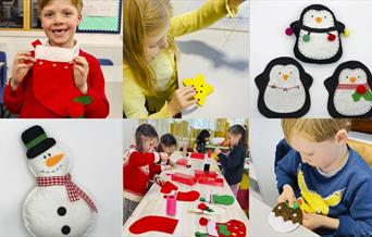 Children sewing cute Christmas projects
