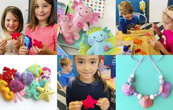 Children sewing cute sea creature projects