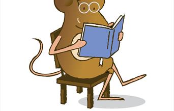 Cartoon mouse reading a book