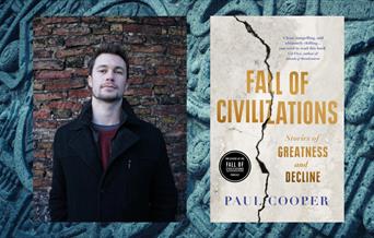Paul Cooper and the cover of his book Fall of Civilizations