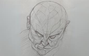 Sketch of a portrait facing down