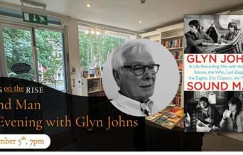 Picture of Glyn Johns next to his book Sound Man, An Evening with Glyn Johns on September 5th at Books on the Rise
