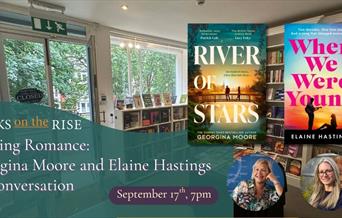 Writing Romance Fiction with pictures of authors Georgina Moore and Elaine Hastings next to their books River of Stars and When We We Were Young
