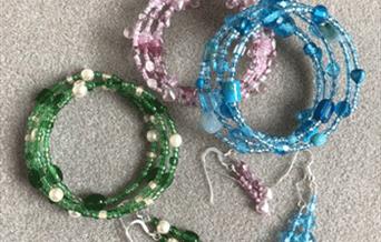Beaded bracelets and earrings