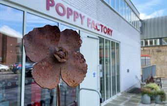 An image of the outside of The Poppy Factory's visitor centre