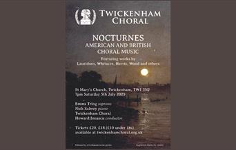 Details of concert on a flyer with background of the Thames with moonlight (JMWTurner)depicting a summer's evening