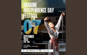 Poster for Ukraine Independence Day Festival, 7 September 2025, featuring Ukrainian dancer in traditional dress.