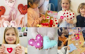 Children sewing cute Valentine's projects
