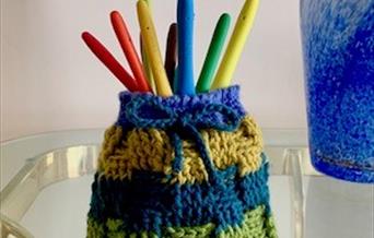 Crochet bag and hooks