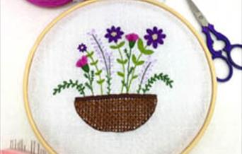 Hand embroidered flower basked