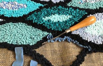 Rag rug in progress