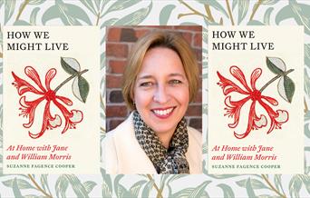 Image of the author with photos of her book on either side of her face.