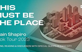 shainshapiro 2023 tour poster 'This Must Be The Place' Picture of a city on turntables in the background.